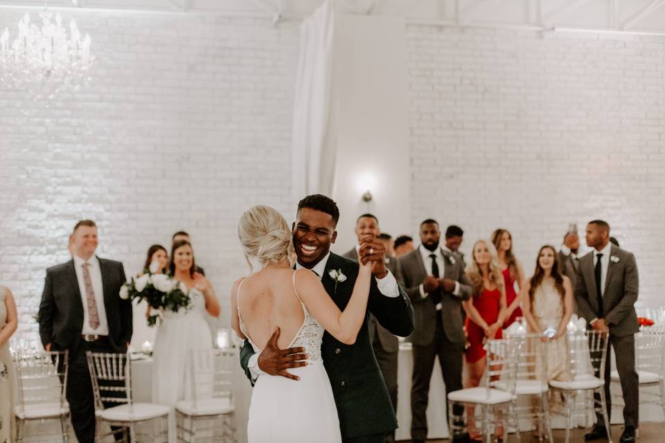 Bride and groom dancing