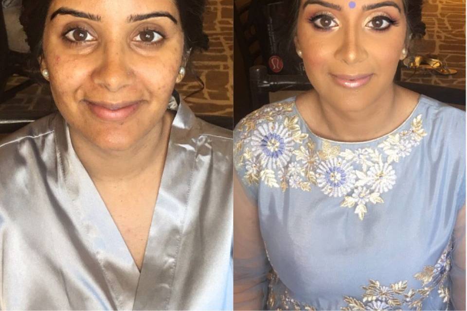 Full coverage light weight skin application on acne prone skin along with jaw dropping eyeshadow.