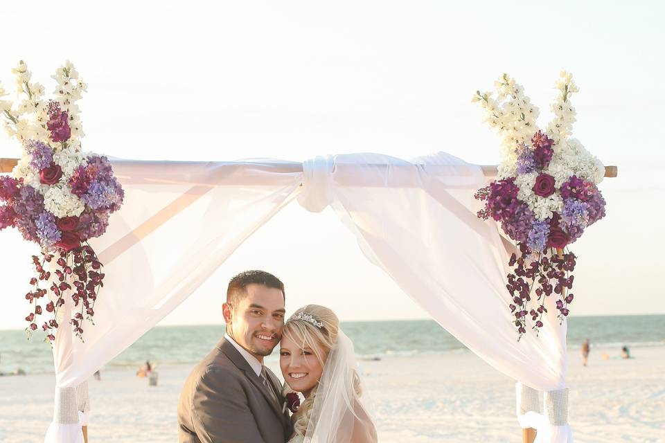 Jessica and Brian at their Beach wedding ceremony, Hilton, Clearwater Beach, FL
