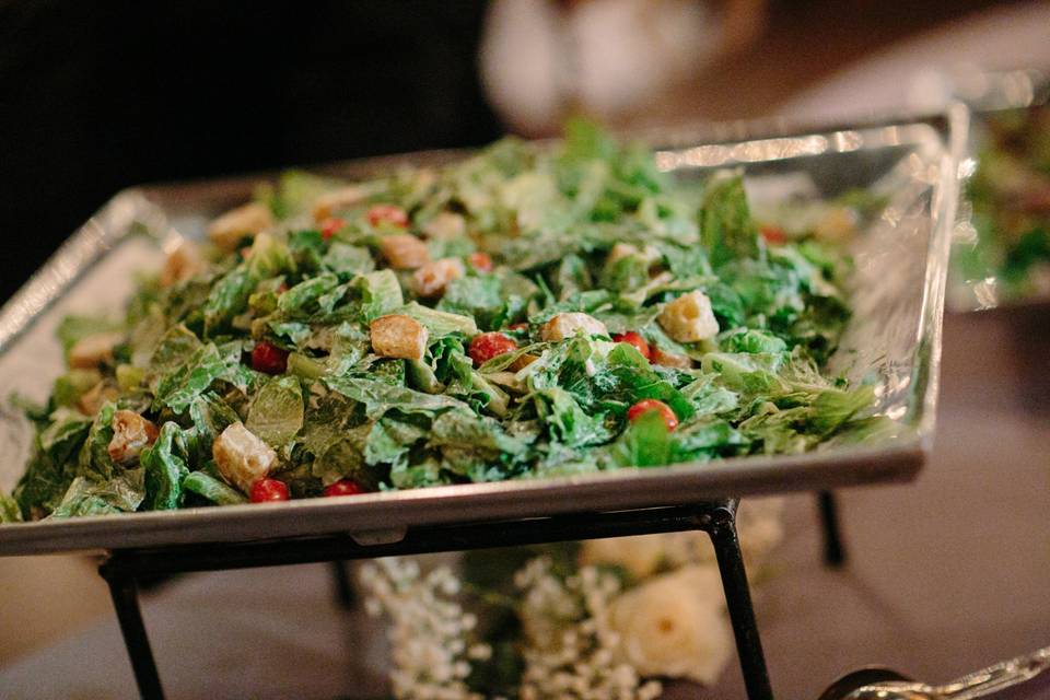 Classic garden salad with homemade croutons and buttermilk ranch dressing