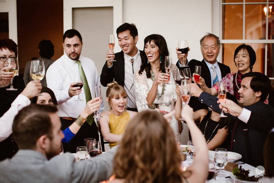 Wedding party toasting