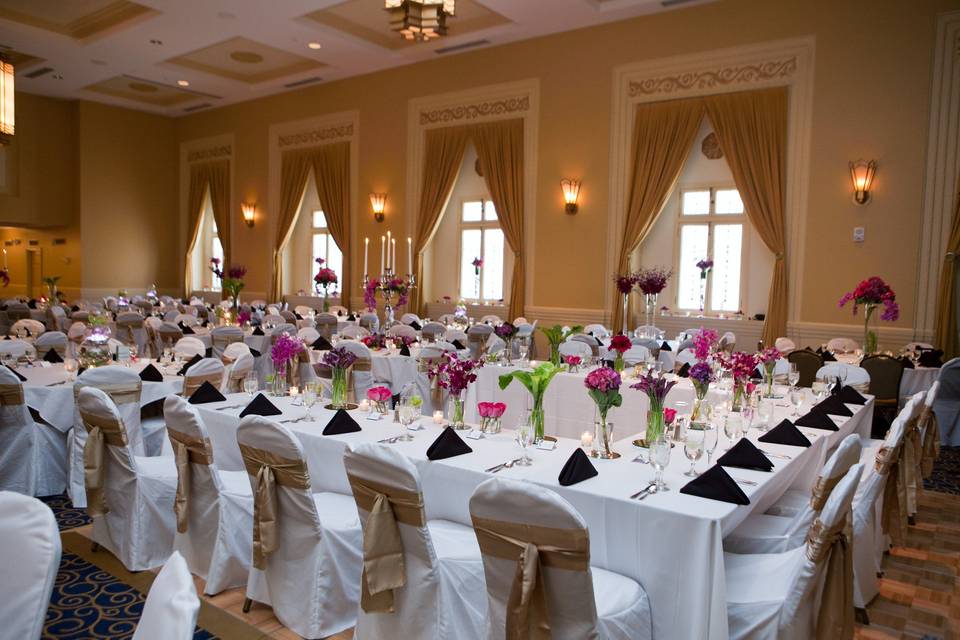 Table setup with creative floral centerpieces