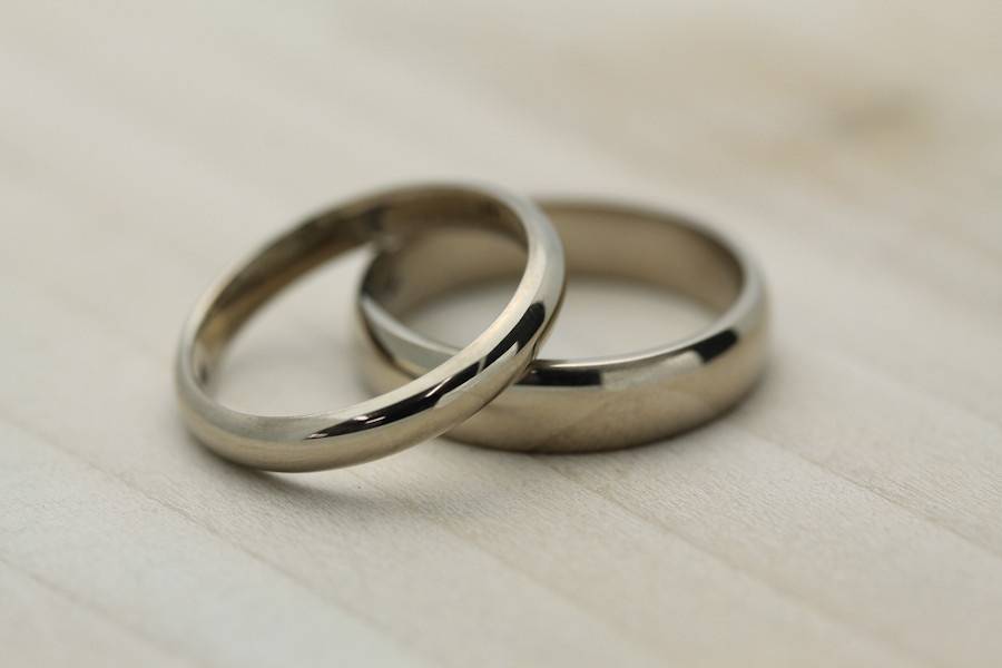 Classic white gold bands, handmade from recycled metal.