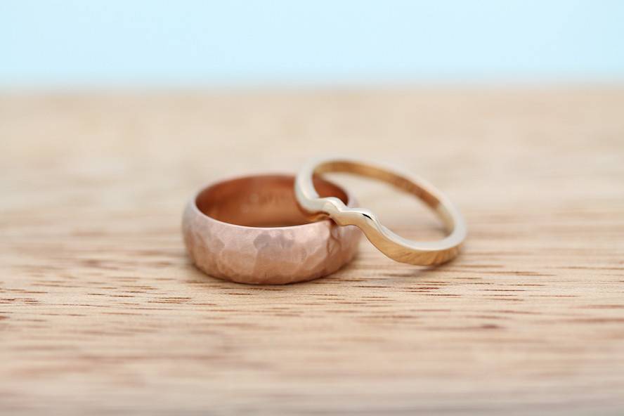 Hand carved bands in recycled rose and peach gold