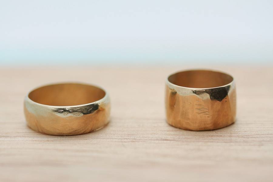 Hand carved, recycled yellow gold bands.