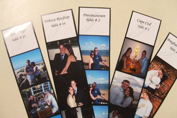 Custom escort cards photobooth photostrip styleUse photos of you as a couple, or places you have been, visited or lived, whatever you would like This was a lot of fun and we did coordinated table numbers, with matching photos for a full cohesive feel.Email and we can discuss how you can do something similar but make them totally your own