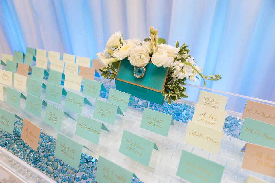 Blue and peach name card