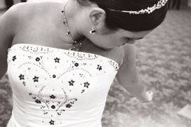 The bride on her wedding dress