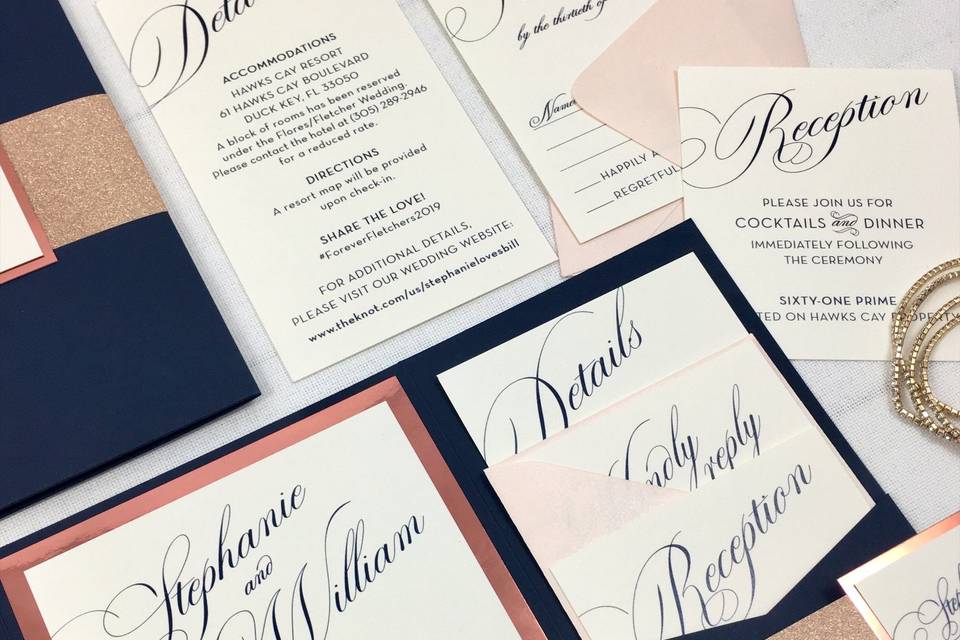 Navy and Rose Gold Foil