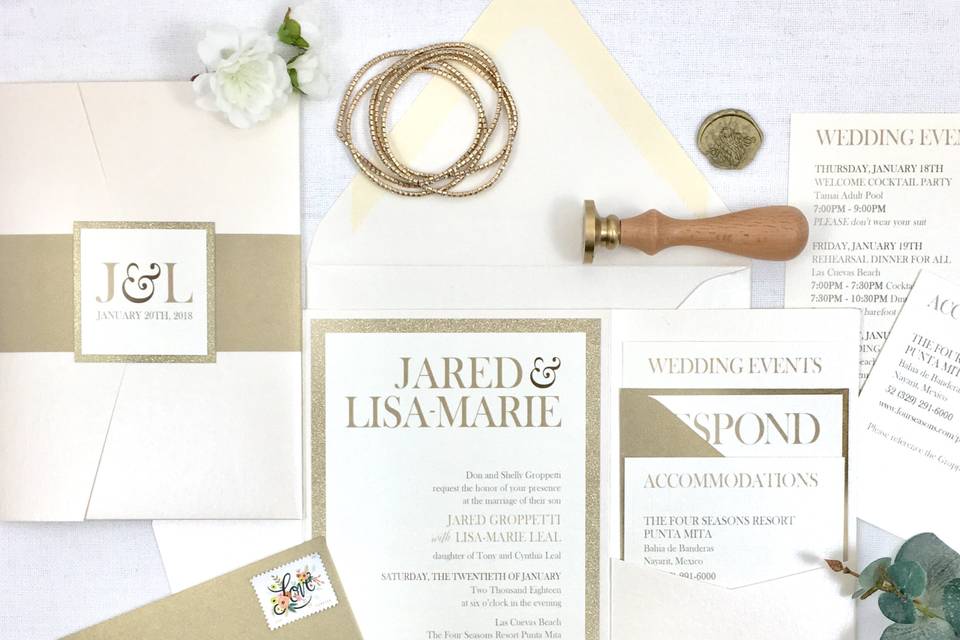 Ivory and Gold Invitations