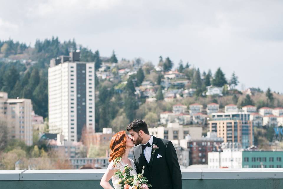 Newlyweds kissing