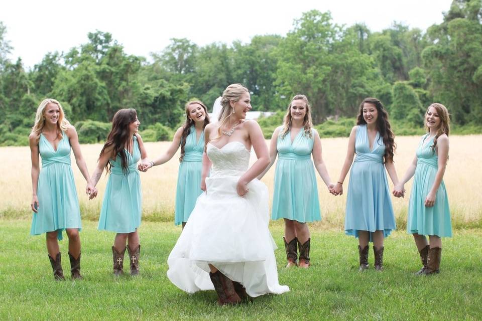 The bride with her bridesmaids