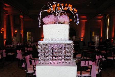 Buttercream icing with crystal embellishments.