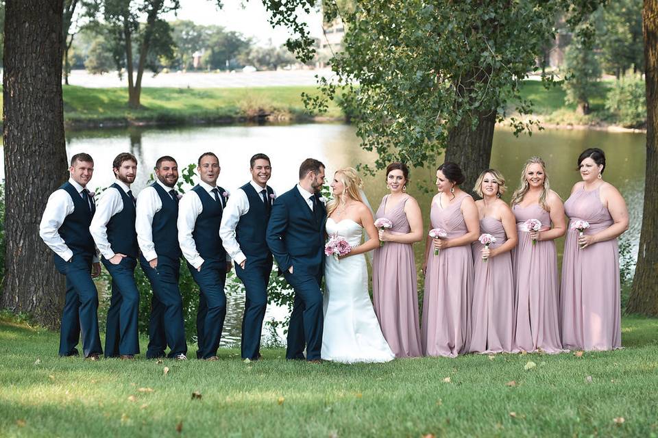 Bridal Party Photo by Pond