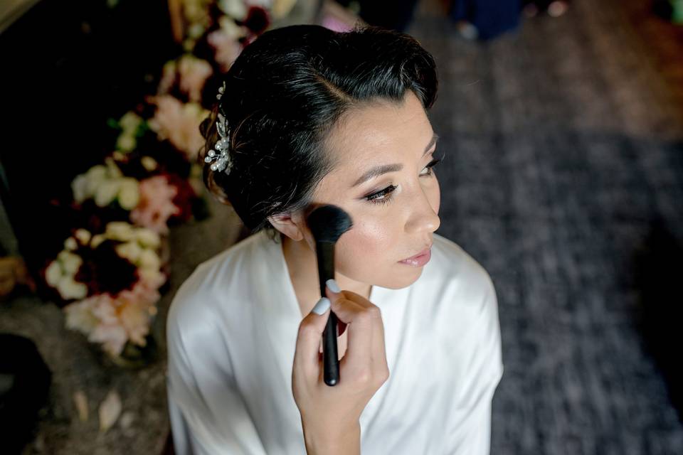 Doing the bride's makeup