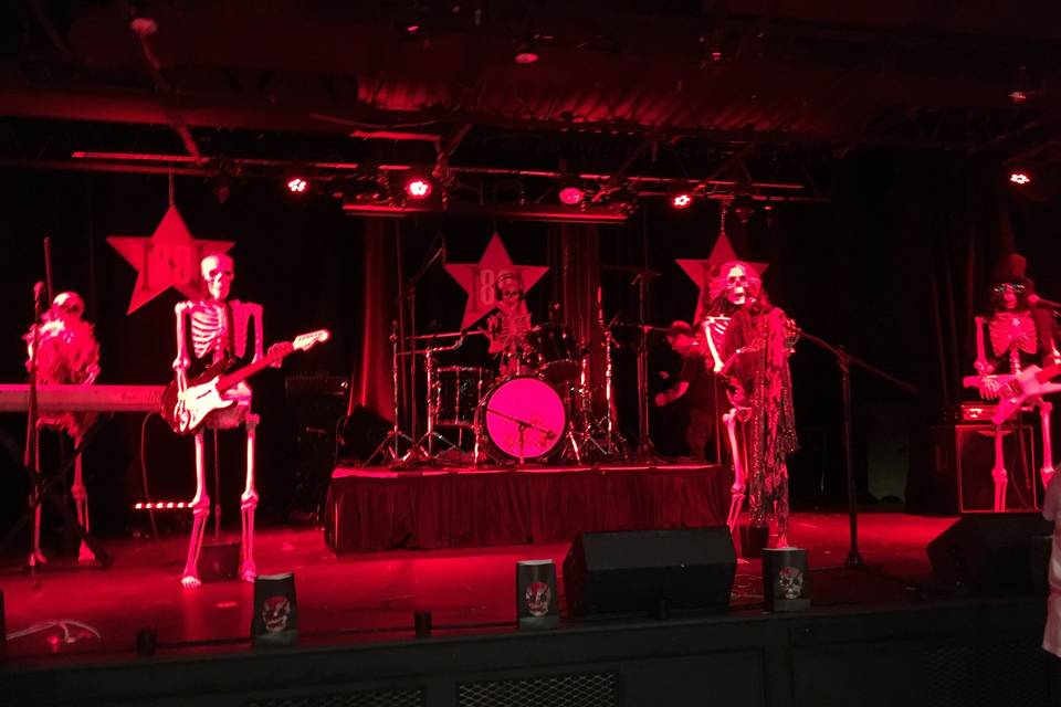This couple loves Halloween and decided to set up a 'band' on the stage