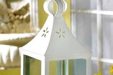 Curling Vine Small White Metal Glass Candle Lantern 