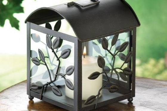 Cottage Style Scrolled Metal Floor Lantern - Fabulous floor lantern enhances your decor with cottage style romance! Scroll work stand and bright copper latticework candle lantern are lovely anywhere