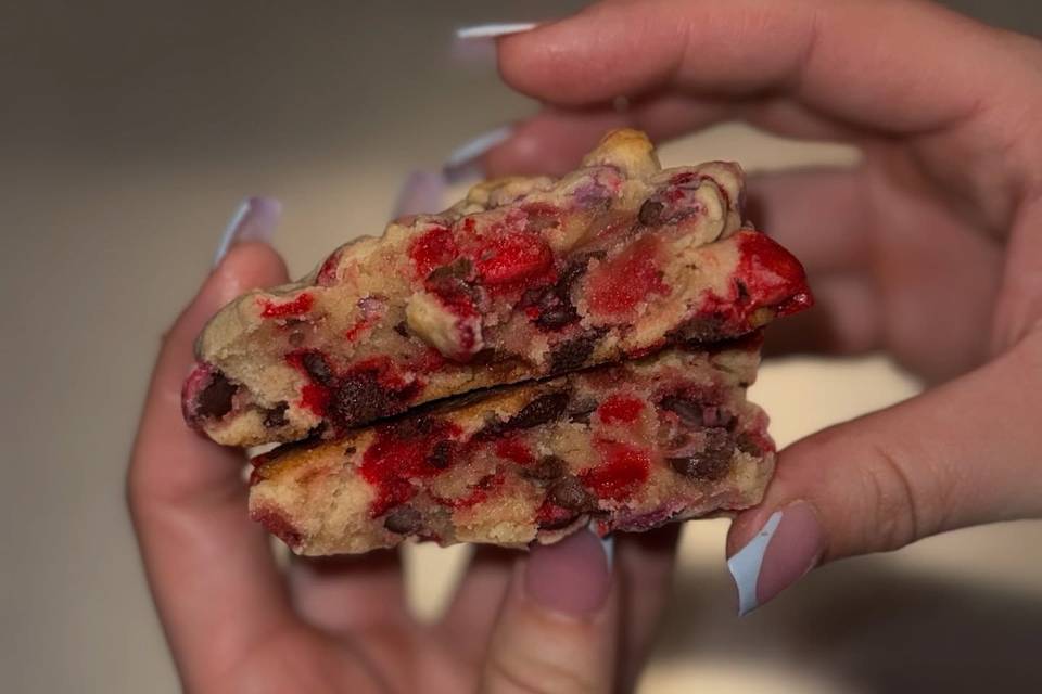 Inside Red and Pink M&M Cookie