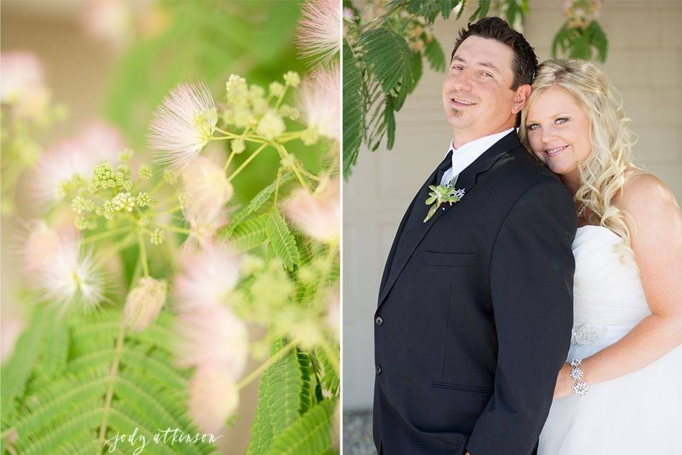 Beautiful backyard ceremony among the mimosa trees