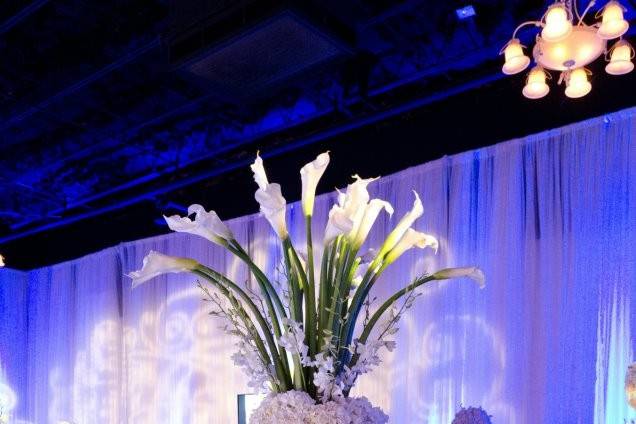 Table setup with flower centerpiece