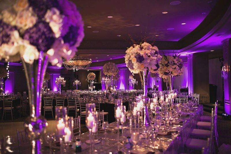 Table setup with flower centerpiece