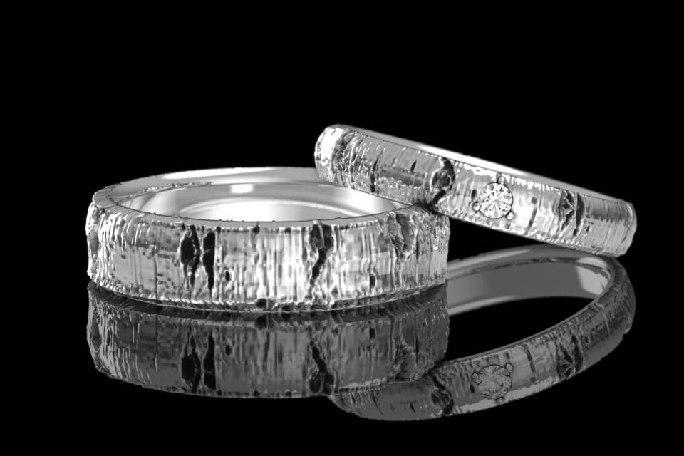 Gold Aspen Bark Ring Set