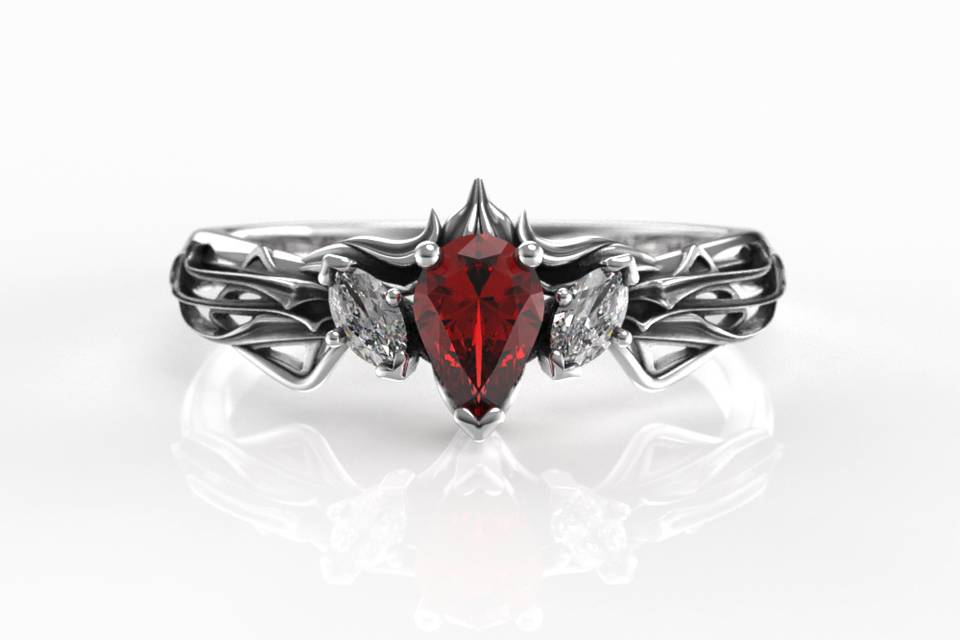 Elvish Pear Shaped Ruby Ring