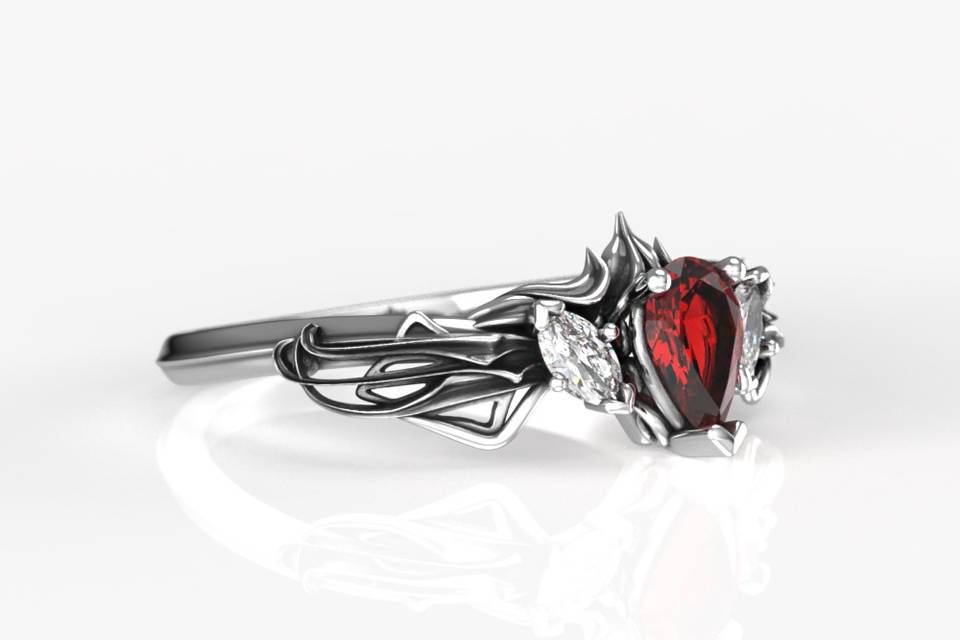 Elvish Pear Shaped Ruby Ring
