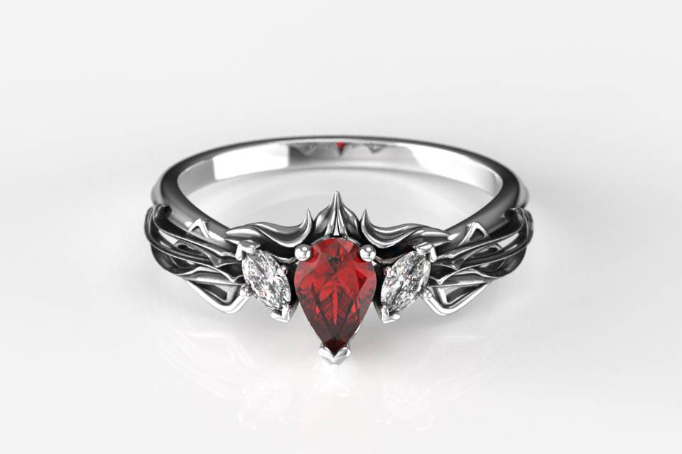 Elvish Pear Shaped Ruby Ring