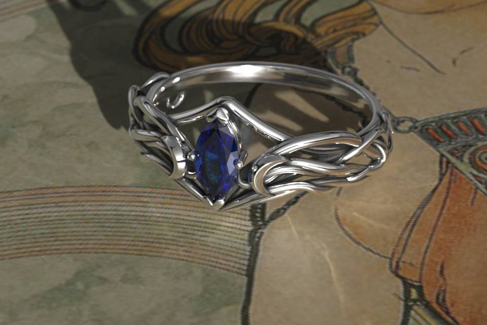 Elvish Moon Ring with Sapphire