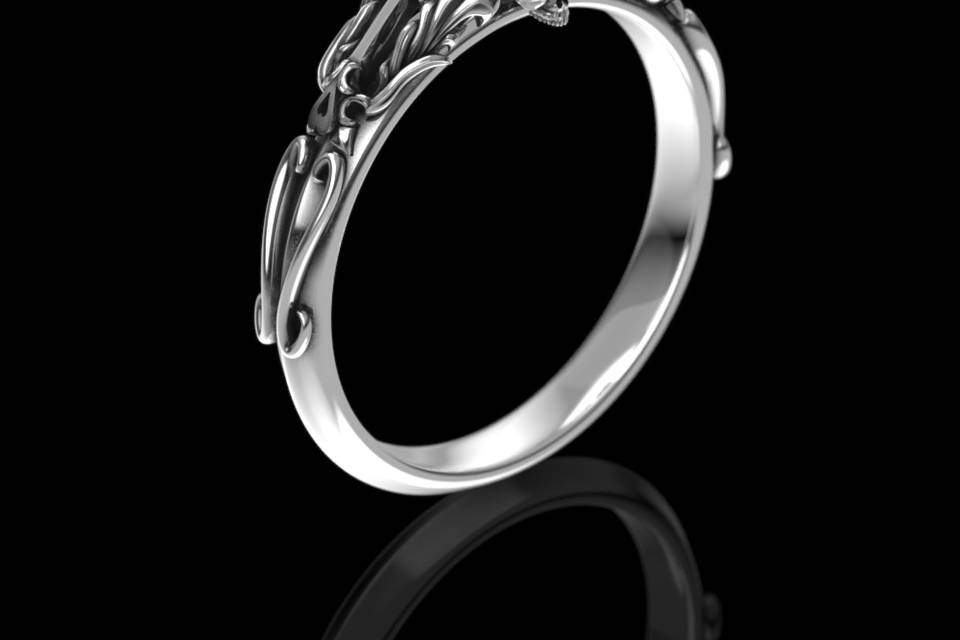 Skull Ring with Black Diamond