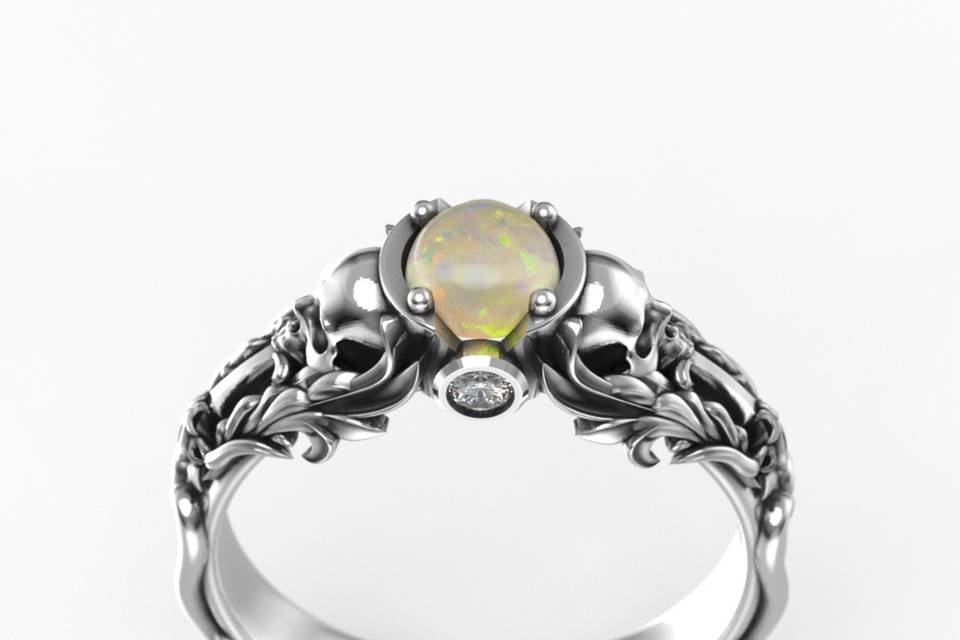 Skull Ring with Opal