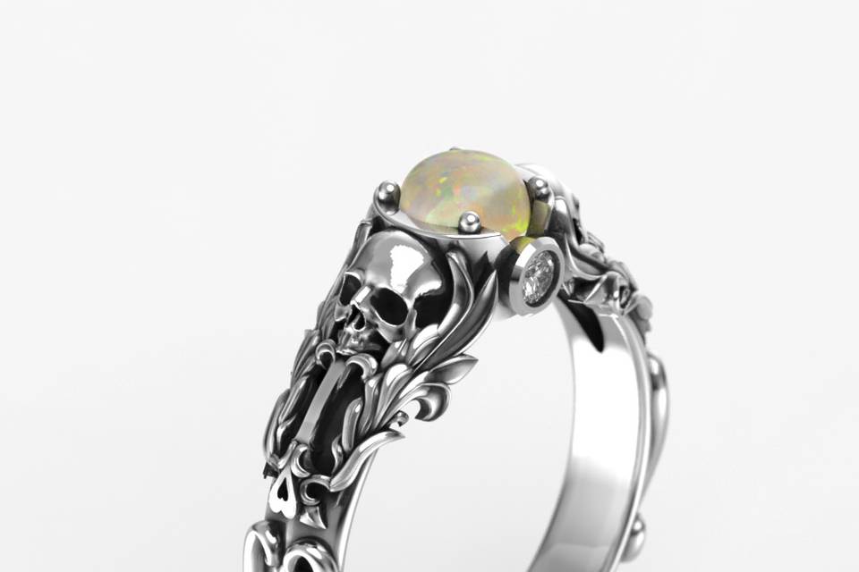Skull Ring with Opal