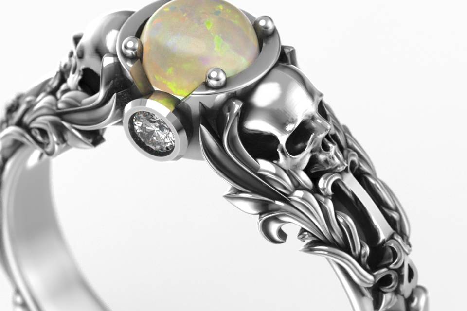 Skull Ring with Opal