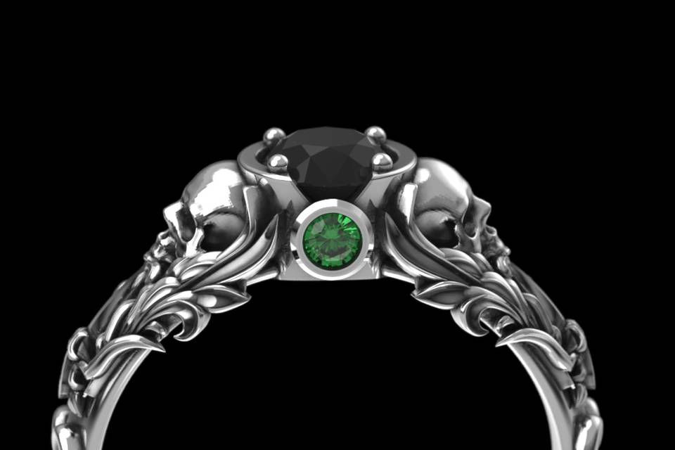 Skull Ring with Black Diamond