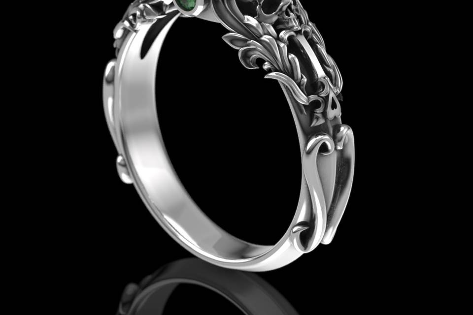 Skull Ring with Black Diamond