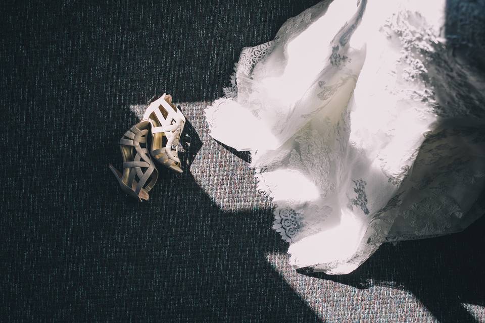 Bridal gown and shoes