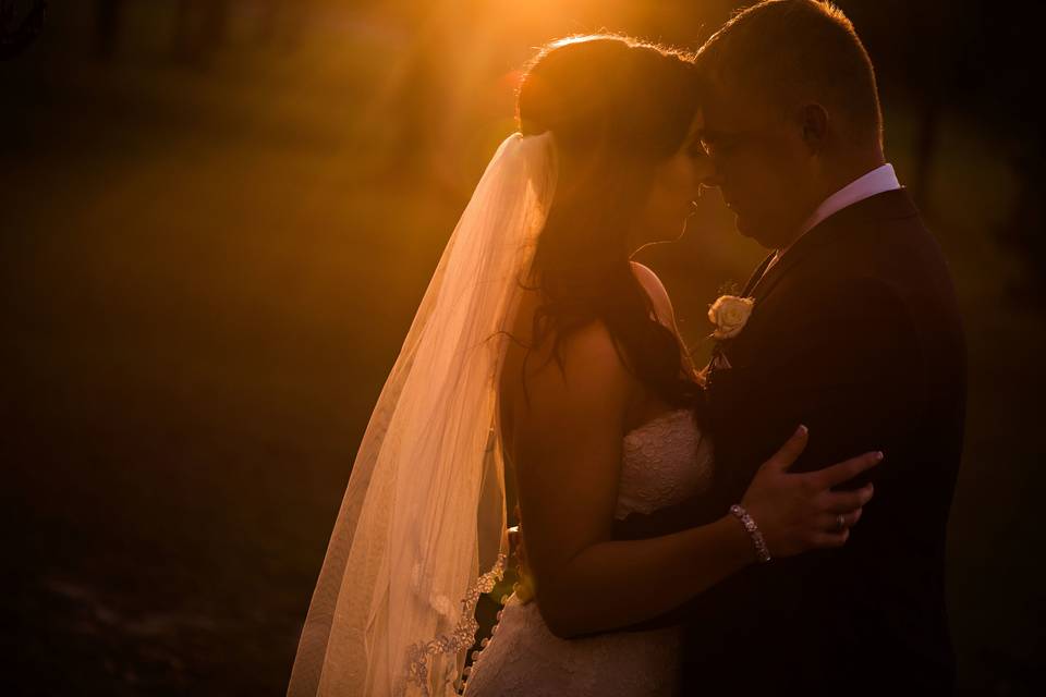 Newlyweds at sunset