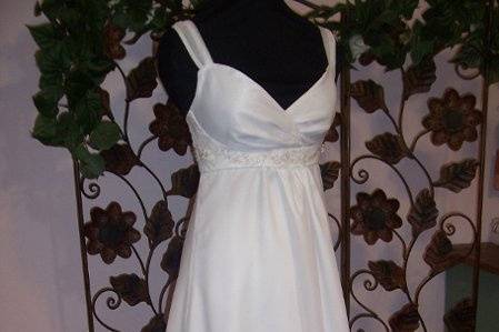 Classic Ivory gown with Ivory organza sash. Can be made with Sweetheart neckline