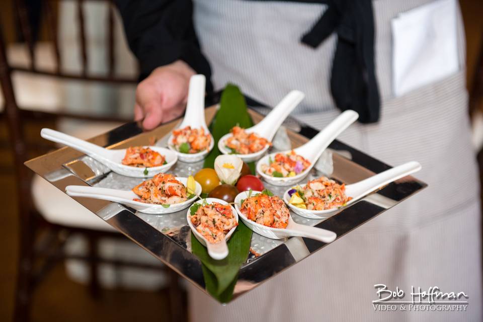 Tray Passed Appetizers- Crab Spoons- Bob Hoffman Photography
