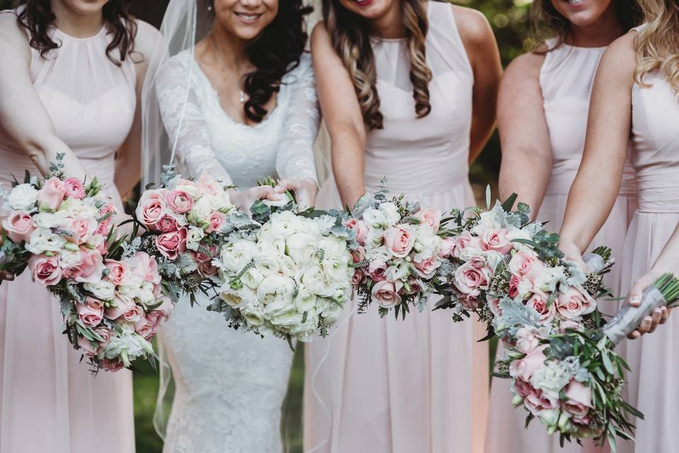 Bride with her bridesmaids