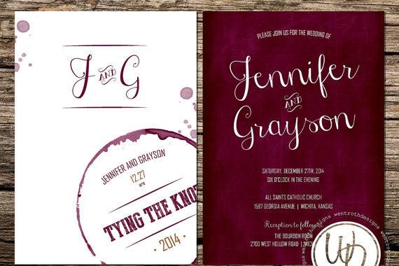 Marsala wine themed wedding invitation by Trusner Designs, LLC