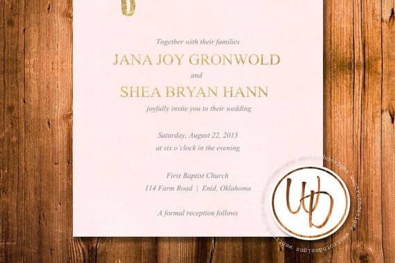 Chalkboard, watercolor floral and gold calligraphy wedding invitation by Trusner Designs, LLC