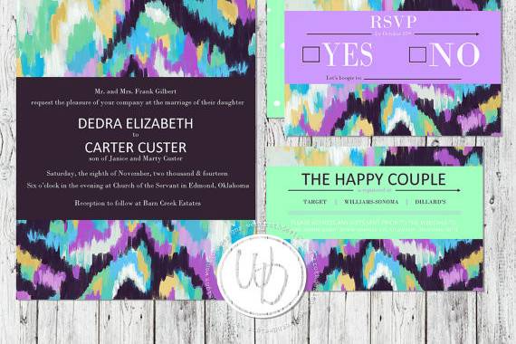 Aztec abstract watercolor wedding invitation suite by Trusner Designs, LLC