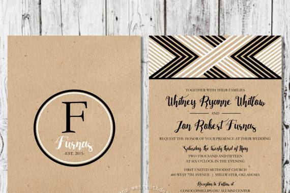 Modern brown paper geometric wedding invitation by Trusner Designs, LLC