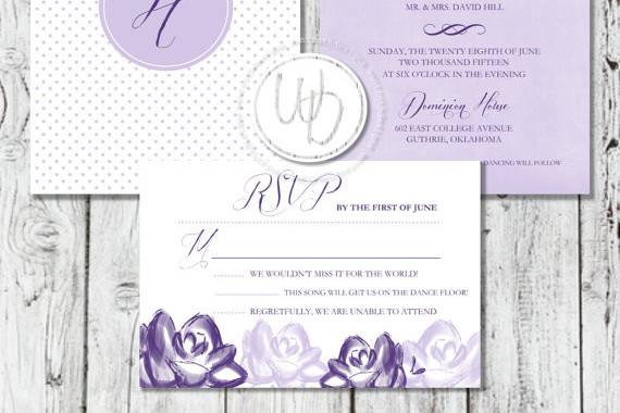 Striped and gold calligraphy wedding invitation by Trusner Designs, LLC