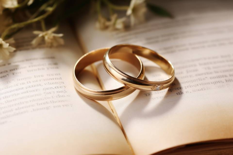 wedding rings on book