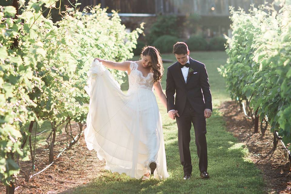 Newlyweds walking together