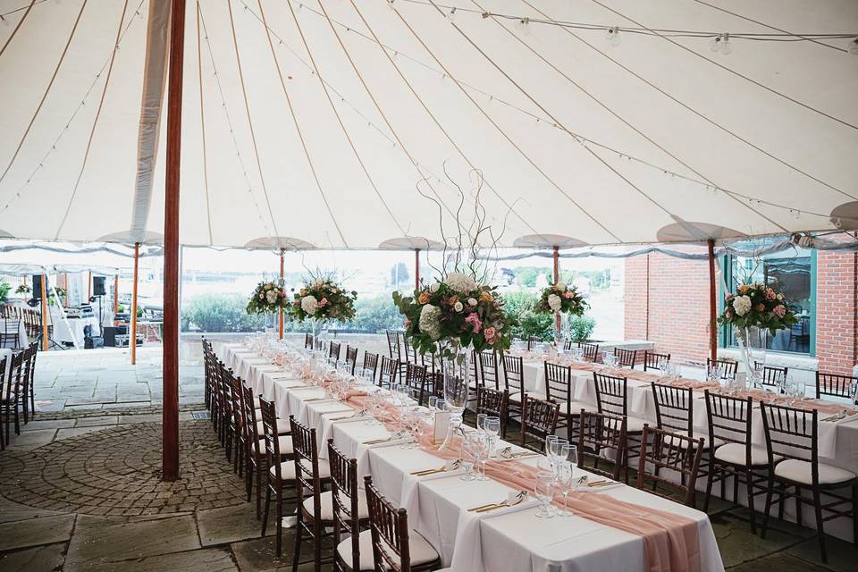 Tent with elevated centerpiece